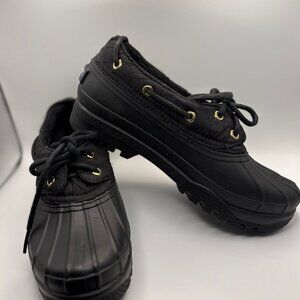Sperry Duck Shoes Women 6.5 Black Quilted Waterproof Rain Booties Lace Up